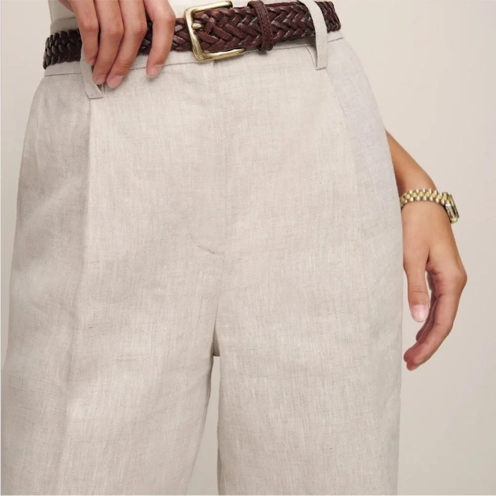 Reformation Pants Alex Linen Wide Leg in Oatmeal